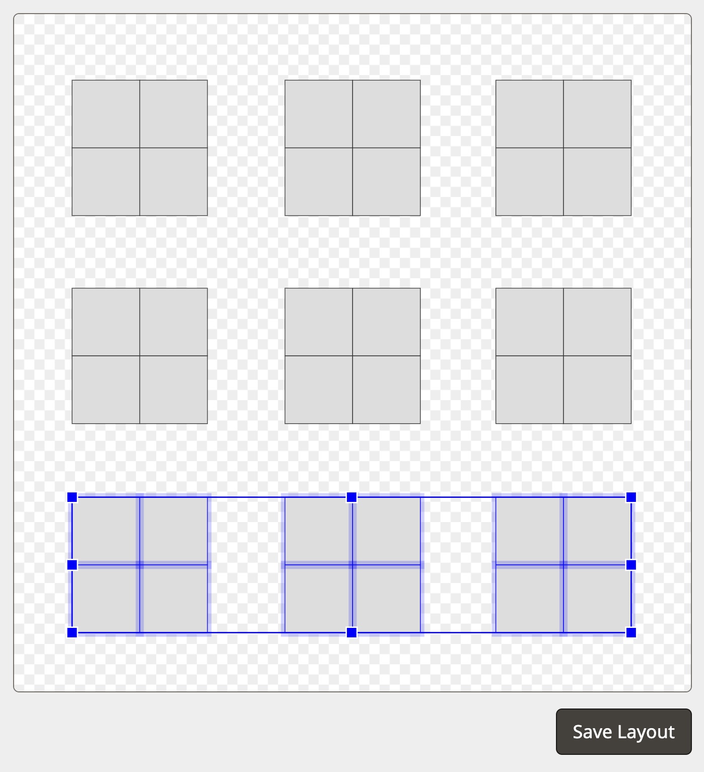 Screenshot of the Shuffle Buddy editor with twelve desks selected